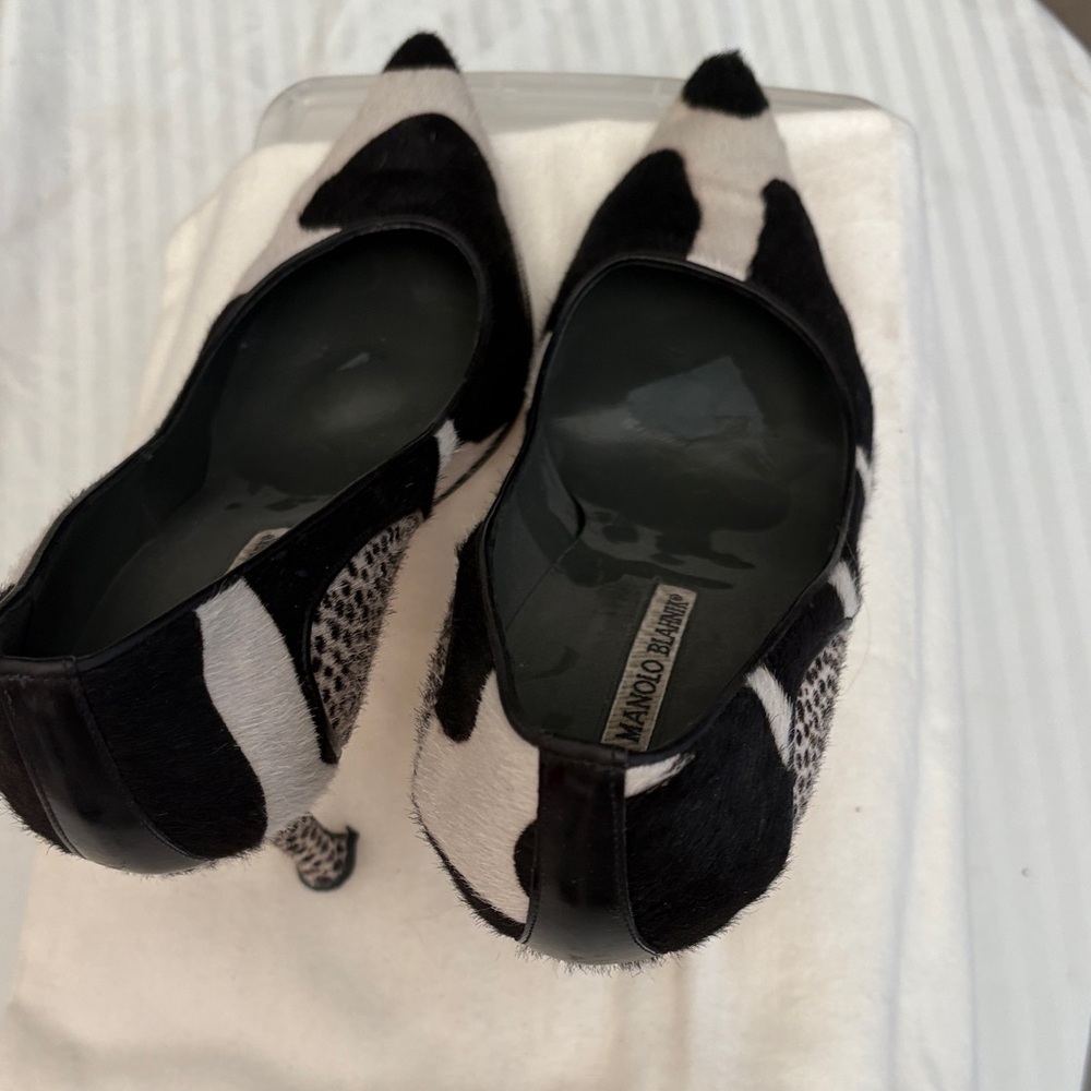 Manolo Blahnik Black and White Cow Print Heels